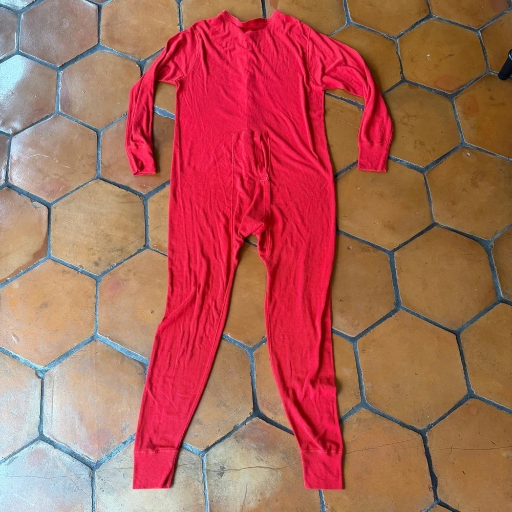 Morgan Mills Long Handles Thermal Union Suit Long Johns Red Vintage Size XL